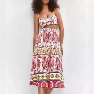 Caroline Constas 2 Piece Linen Blend Cropped Top & Midi Skirt Women's Medium NWT